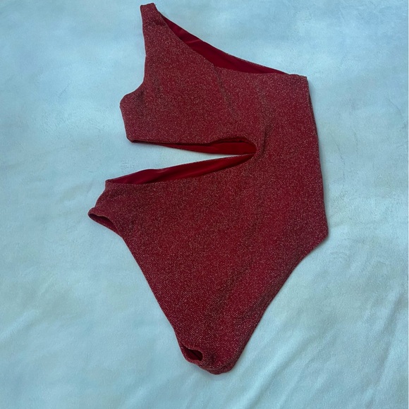 New! Beach Riot Red Metallic Celine One Shoulder One Piece Swimsuit 3623 - Picture 5 of 9